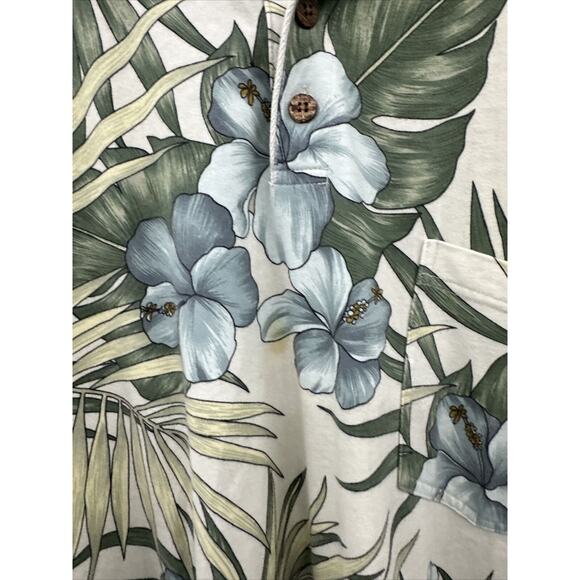 TOMMY BAHAMA Original Men's L Hawaiian Polo Blue Green Florals Seafoam Green - Picture 5 of 10